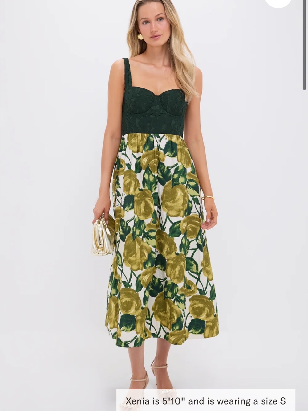 Tuckernuck Dark Green Lace Bustier Floral Midi Dress